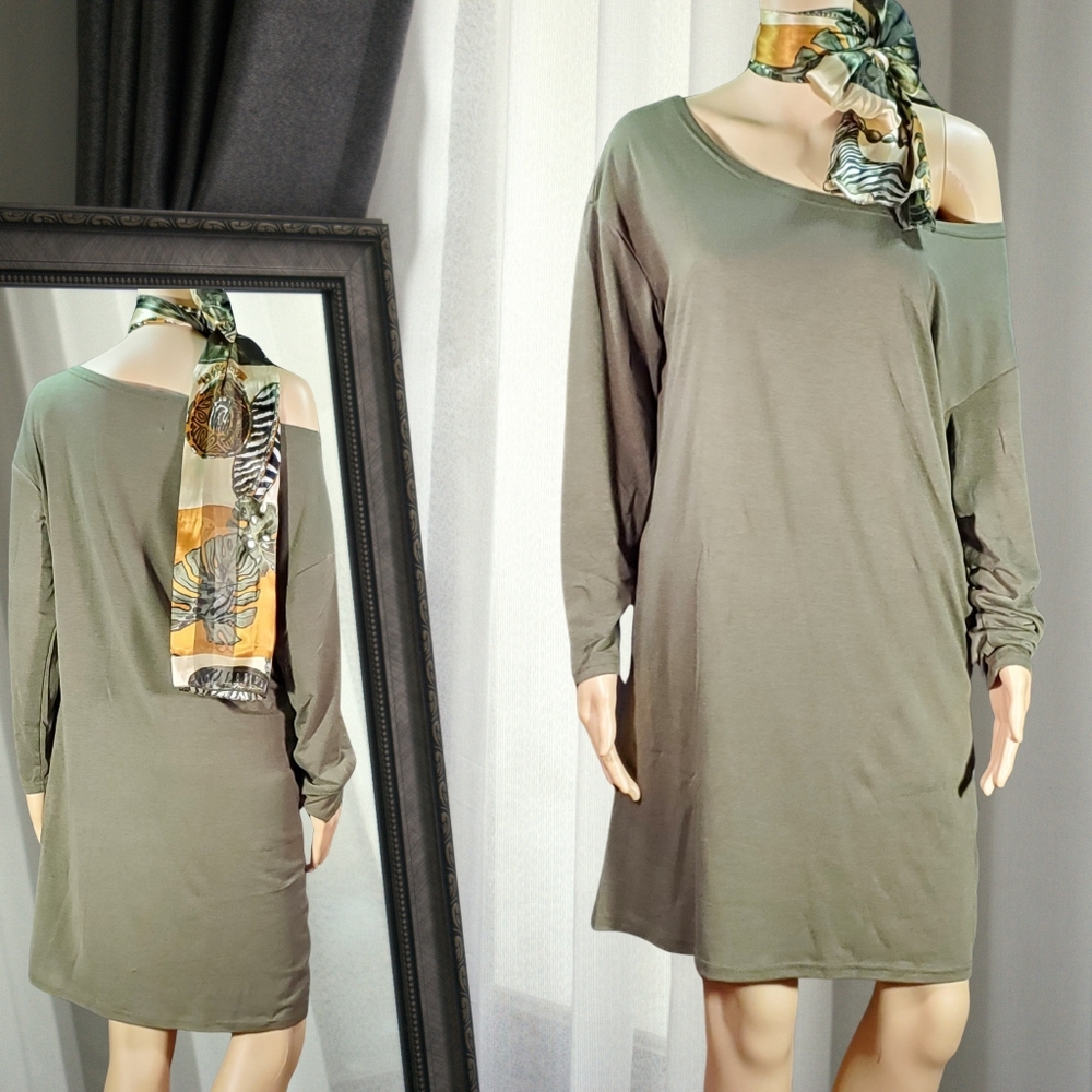 Casual Cool Shoulder Dress - Olive